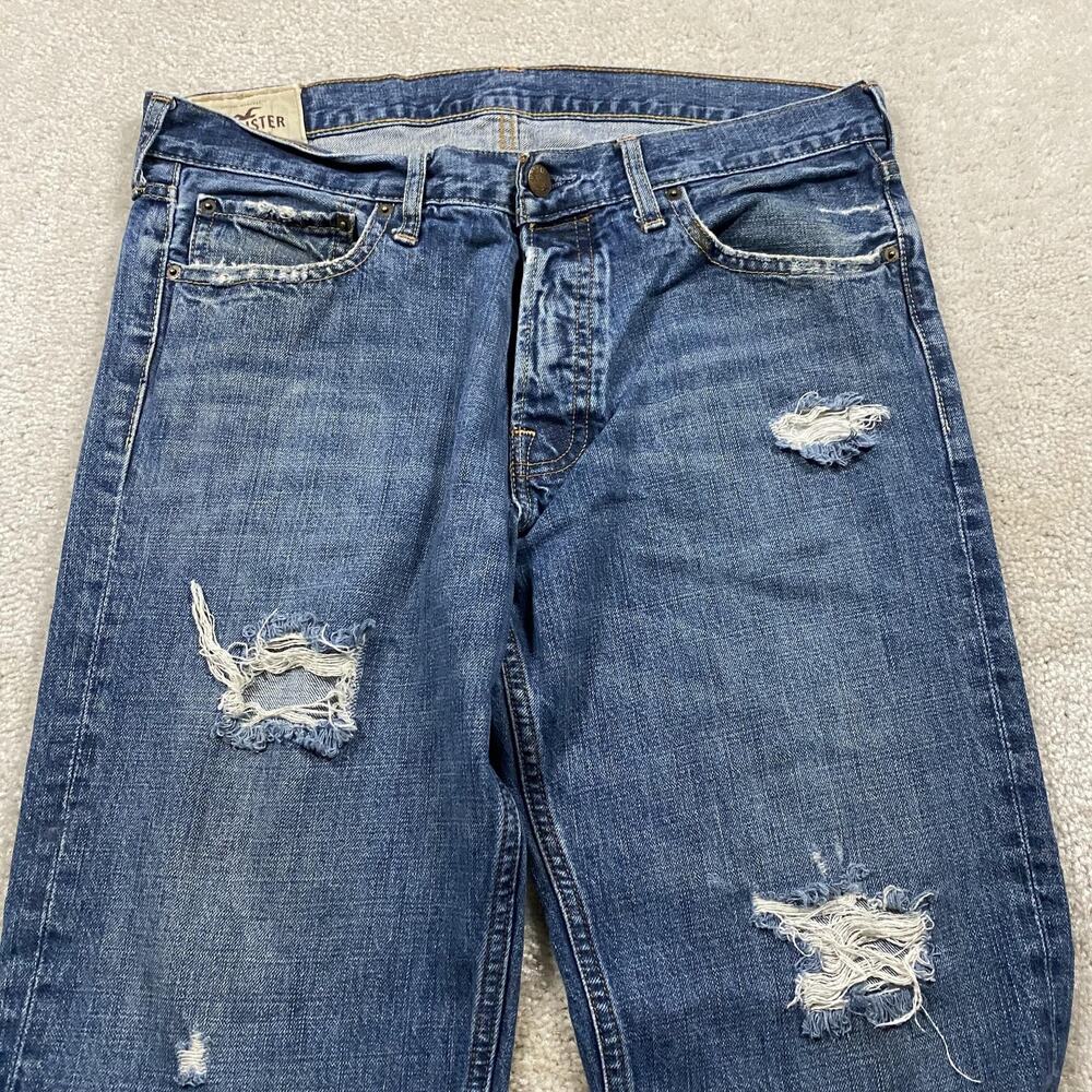 VTG Y2K Hollister Hermosa Low Rise Boot Jeans Mens 34x34 Blue Distressed Bootcut - Picture 5 of 13